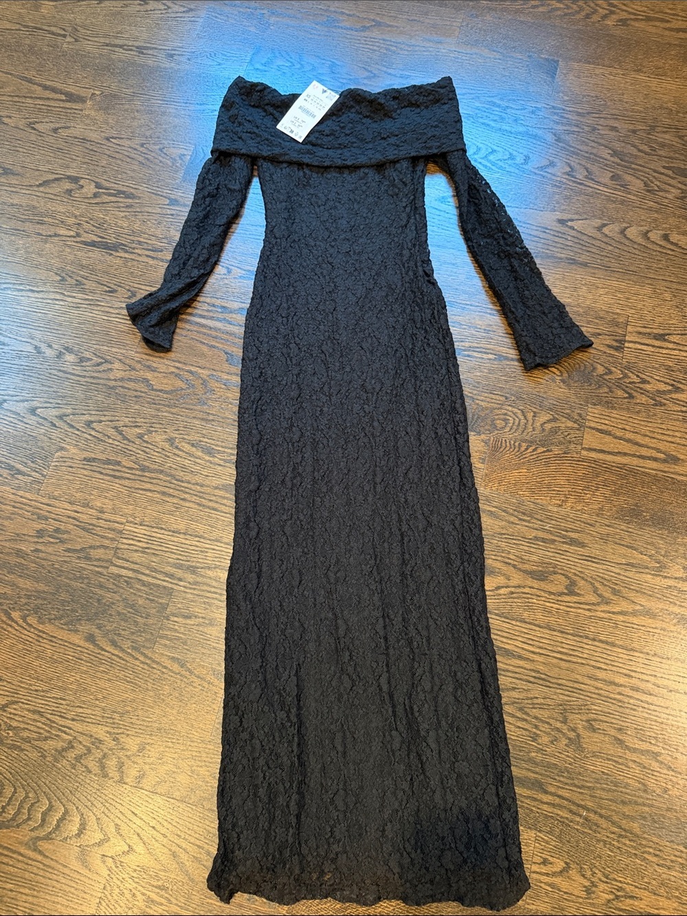 Zara Off-Shoulder Black Lace Maxi Dress xs